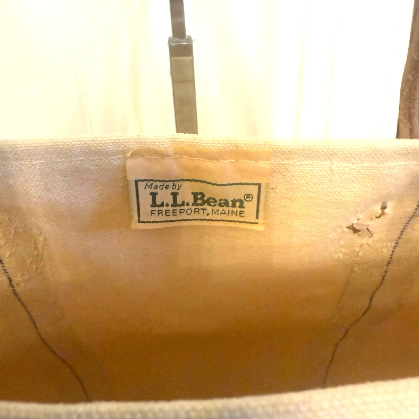 Vintage 80's LL Bean Factory Store Boat & Tote Leather Handle Bag Striped Purple - Image 6