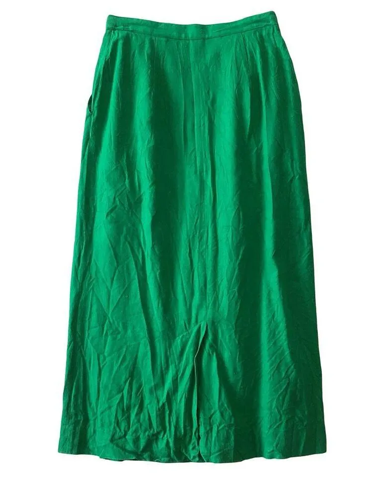 Vintage Carl Benson Silk Skirt Green Size 8 - Image 4