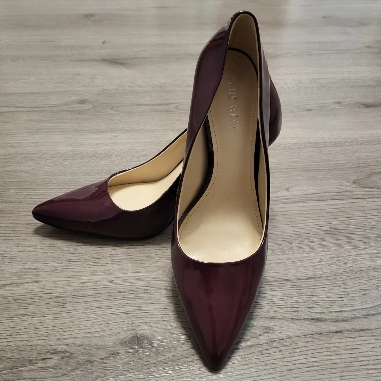 Nine West Womens Burgundy Wine Patent Leather Pointed Toe Stiletto Heels size 8 - Image 4