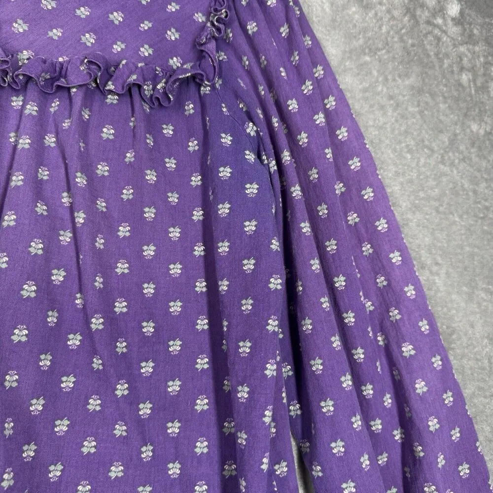 Lucky Me Shirt Womens Large Purple White Floral Bohemian Peasant Prairie Vintage - Image 5