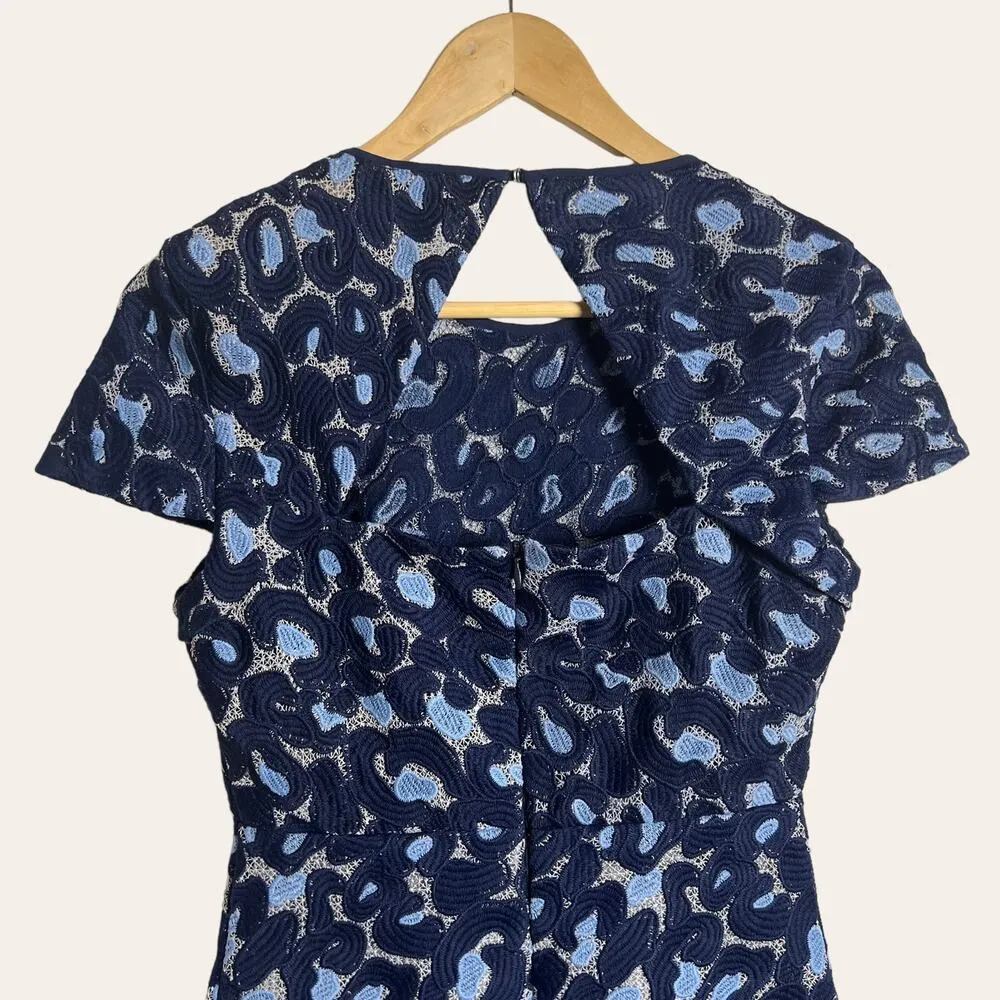 Sandro Blue Embroidered Lace Jacquard Cap Sleeve A-Line Mini Dress Size 6 - Image 9