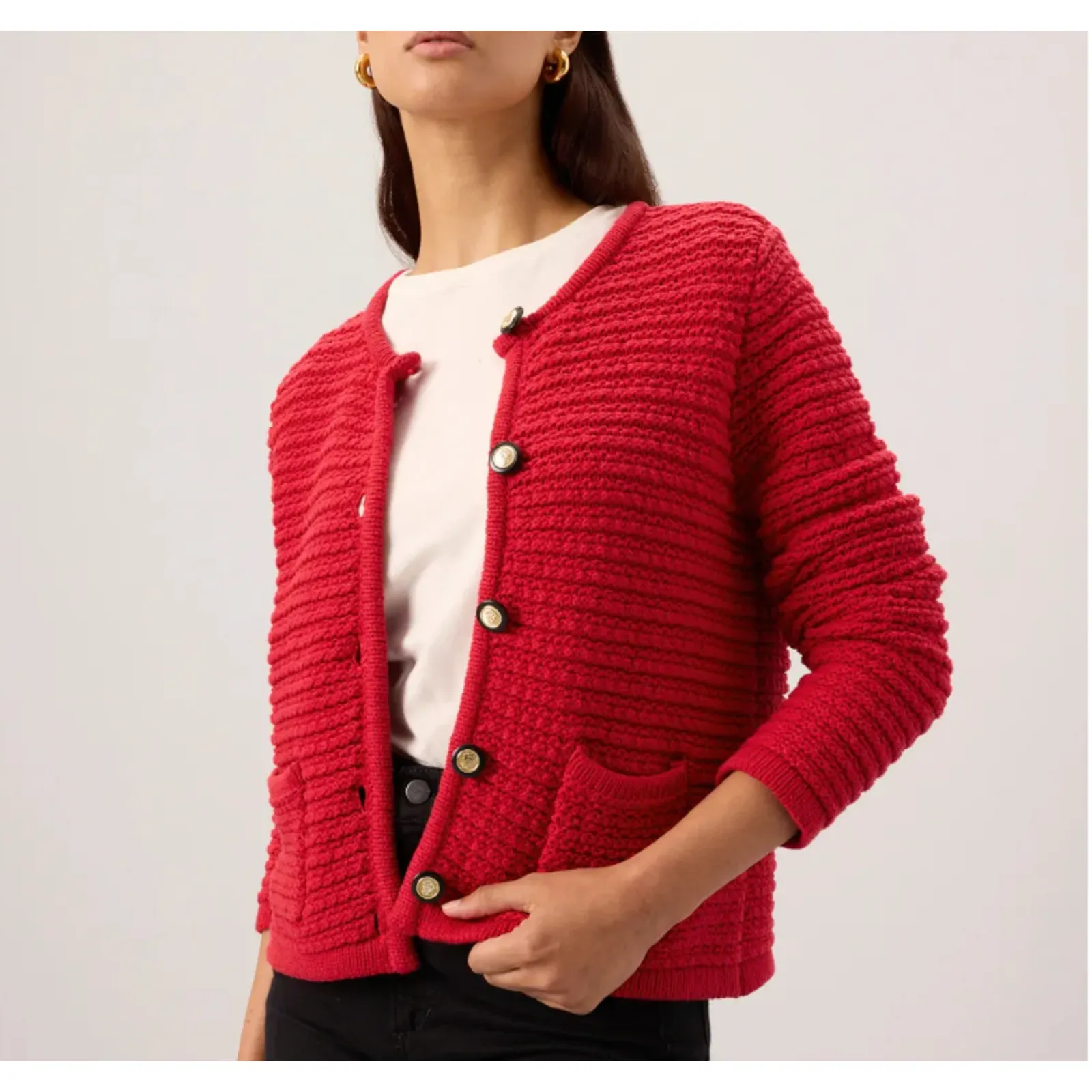 CeCe Red Cardigan Sweater SMALL Blazer Preppy Ladies Who Lunch $119 - Image 3