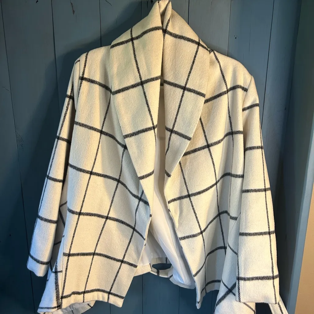 ChicWish Prairie Grid Cape in Off-White and Black | Small - Image 4