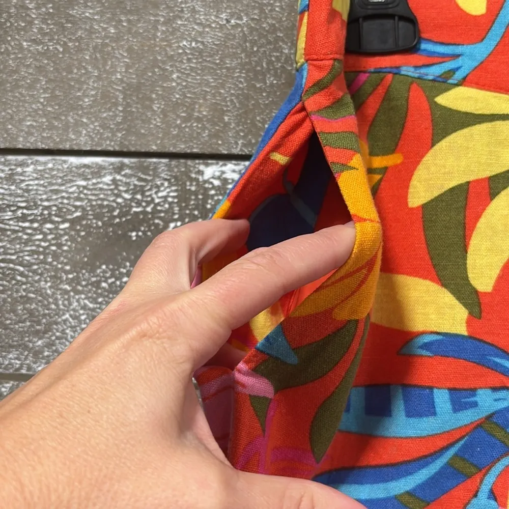 Calligraphie Tropical Linen wide leg crop Hawaiian beach summer pant size Medium Blue - Image 6