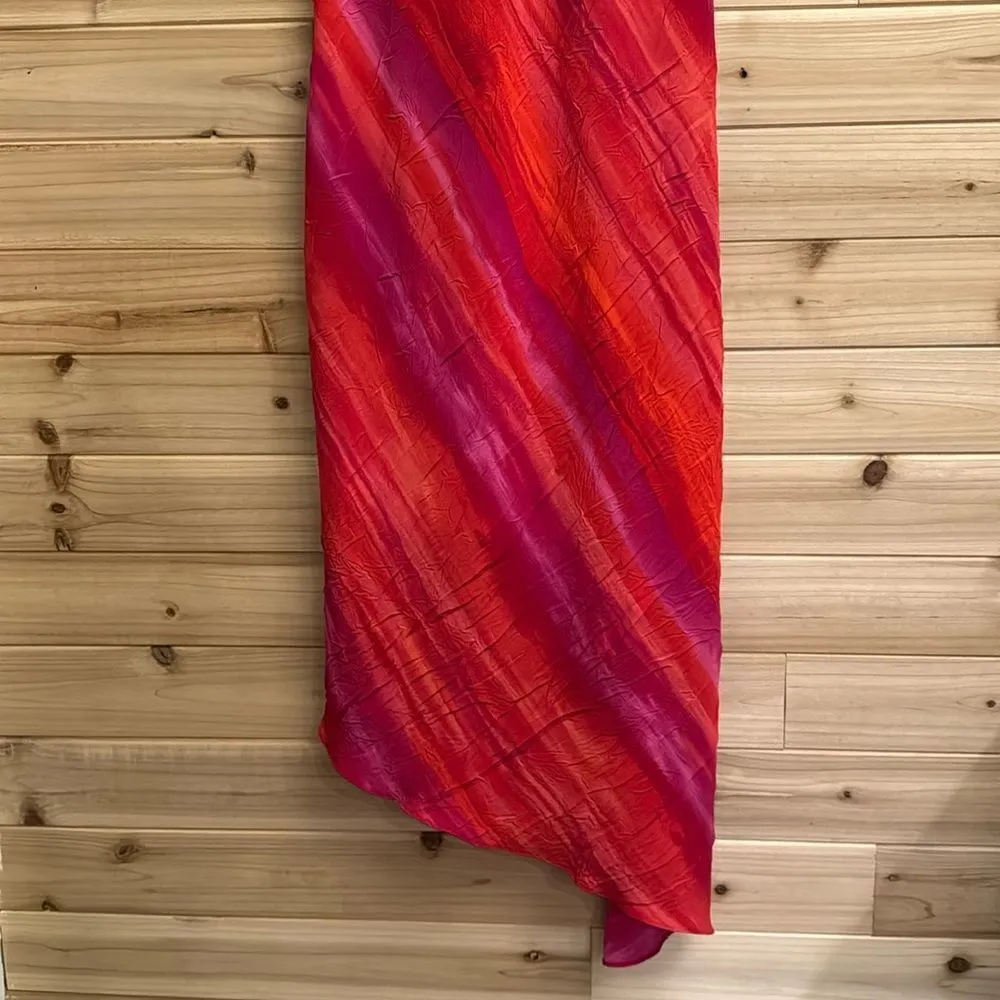 Y2K A Wild Thyme Size 6P Asymmetrical Hem Tie Dye Watercolor Abstract Dress Pink - Image 3