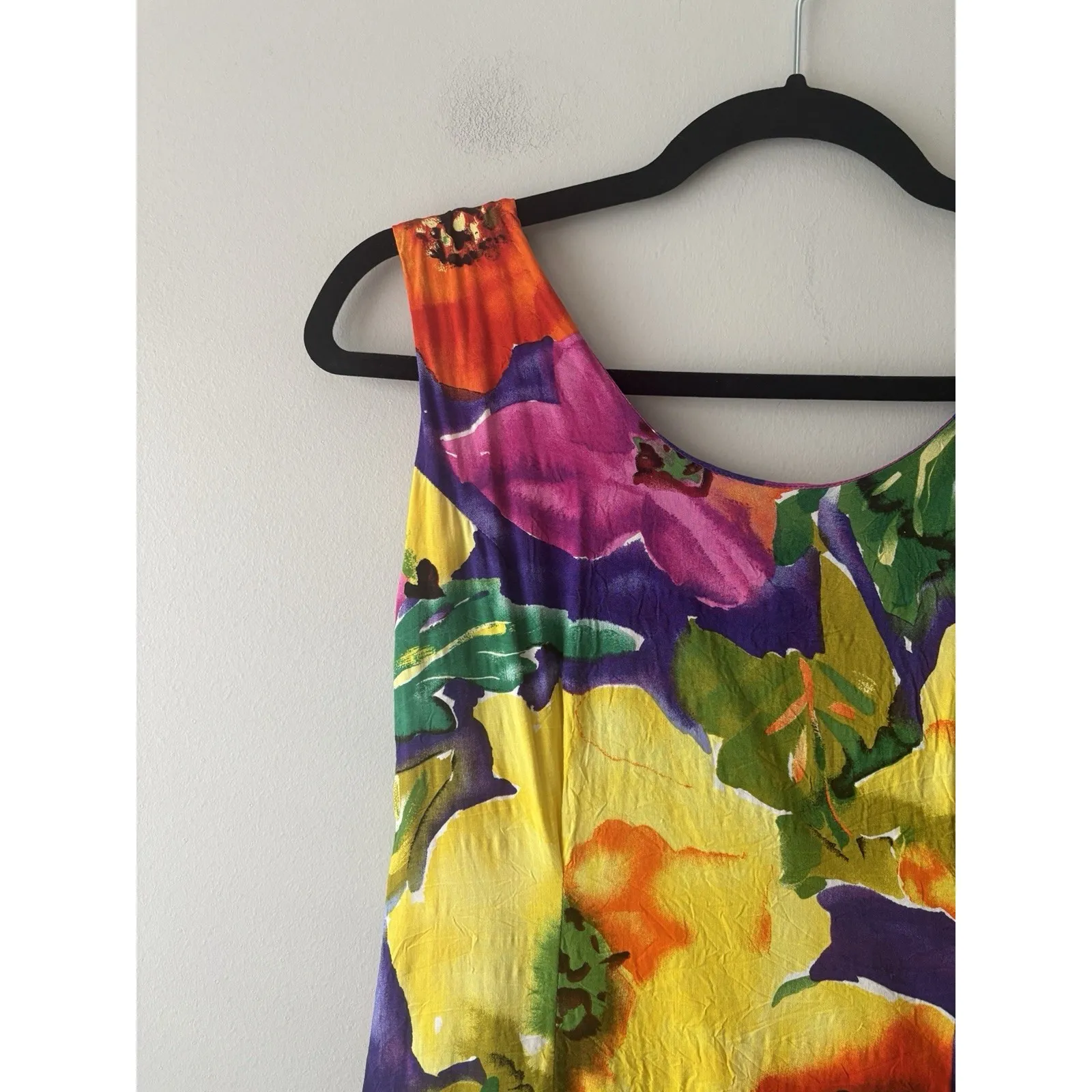 Vintage Jams World Yellow‎ Pink Poppy Floral Sleeveless Mini Shift Dress Medium - Image 2