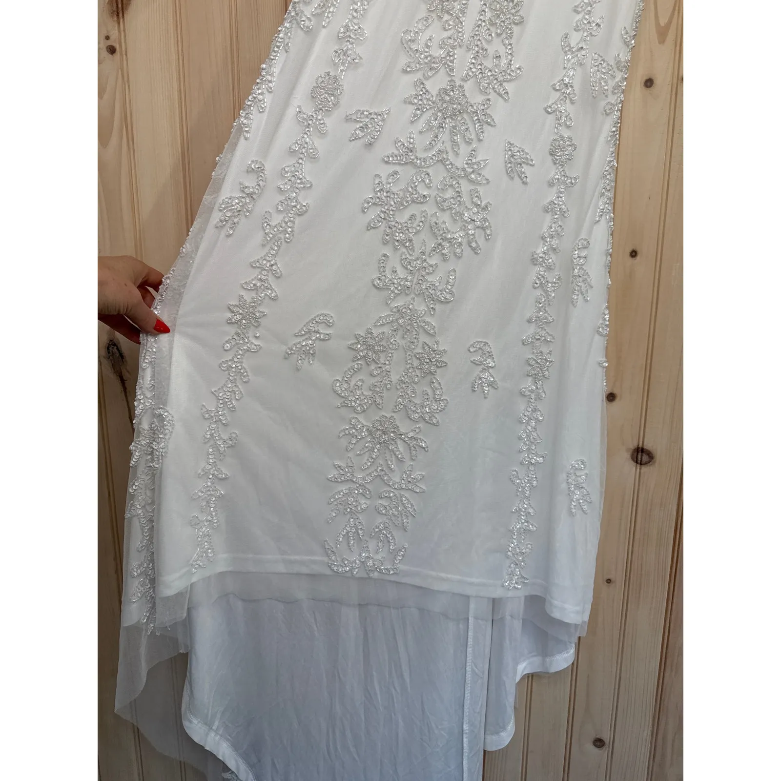 NWT Lulus Momentous Love White Beaded Bustier Mesh Mermaid Maxi Dress Bride XS - Image 6