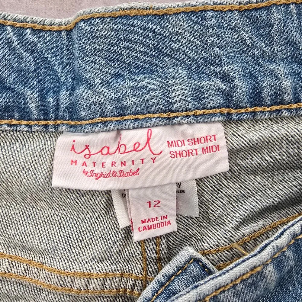Isabel Maternity Blue‎ Denim Jeans Midi Stretch Bottoms Pants Shorts 12 Blue - Image 5