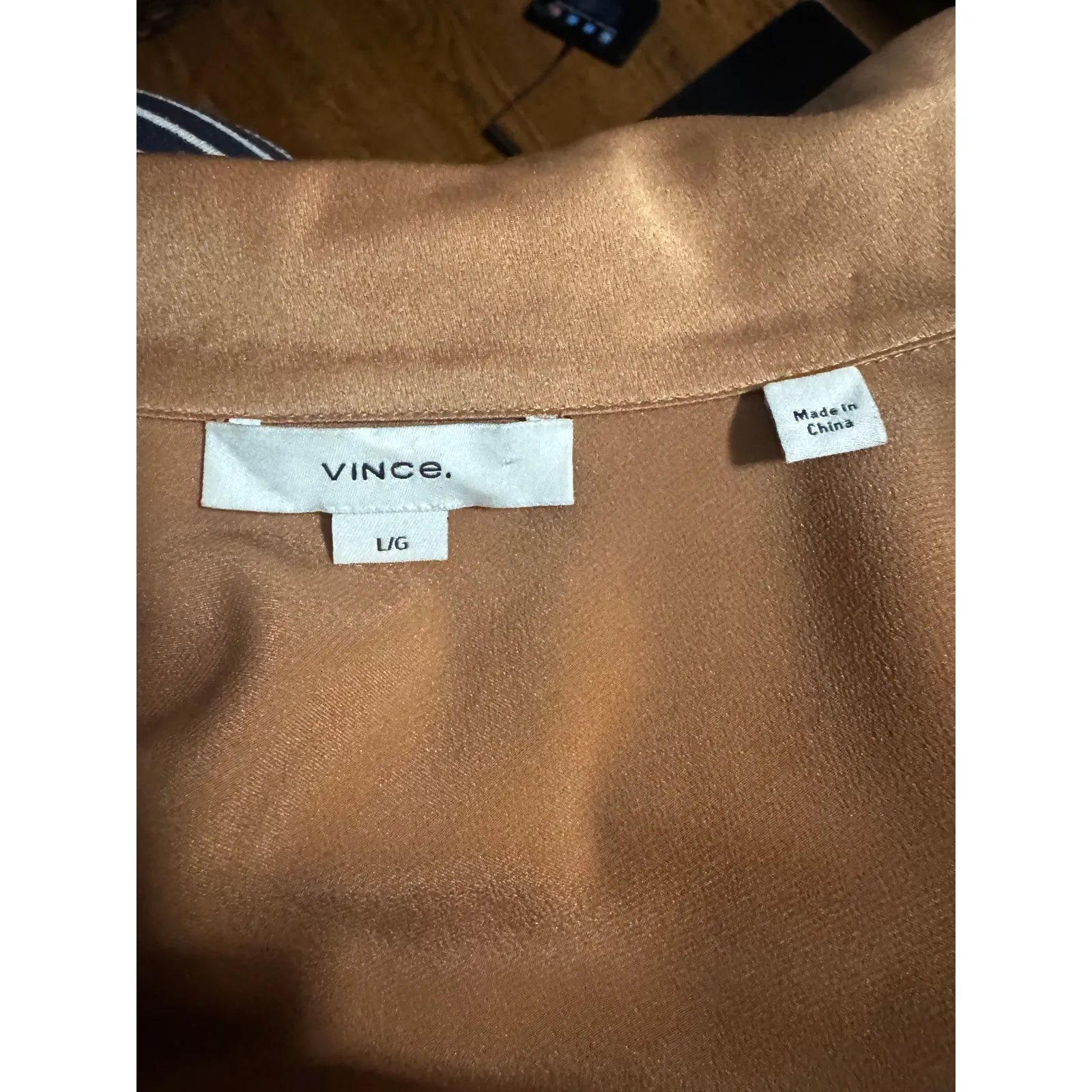 Vince 100% Silk Button-Front Bias Long Sleeve Shirt in "Nectarine"/Bronze Size L - Image 6