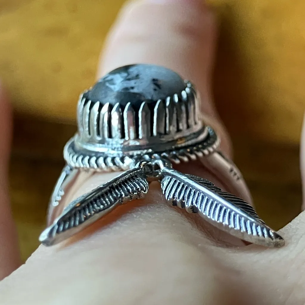 Real White Buffalo Feather Ring Size 6 Black - Image 2
