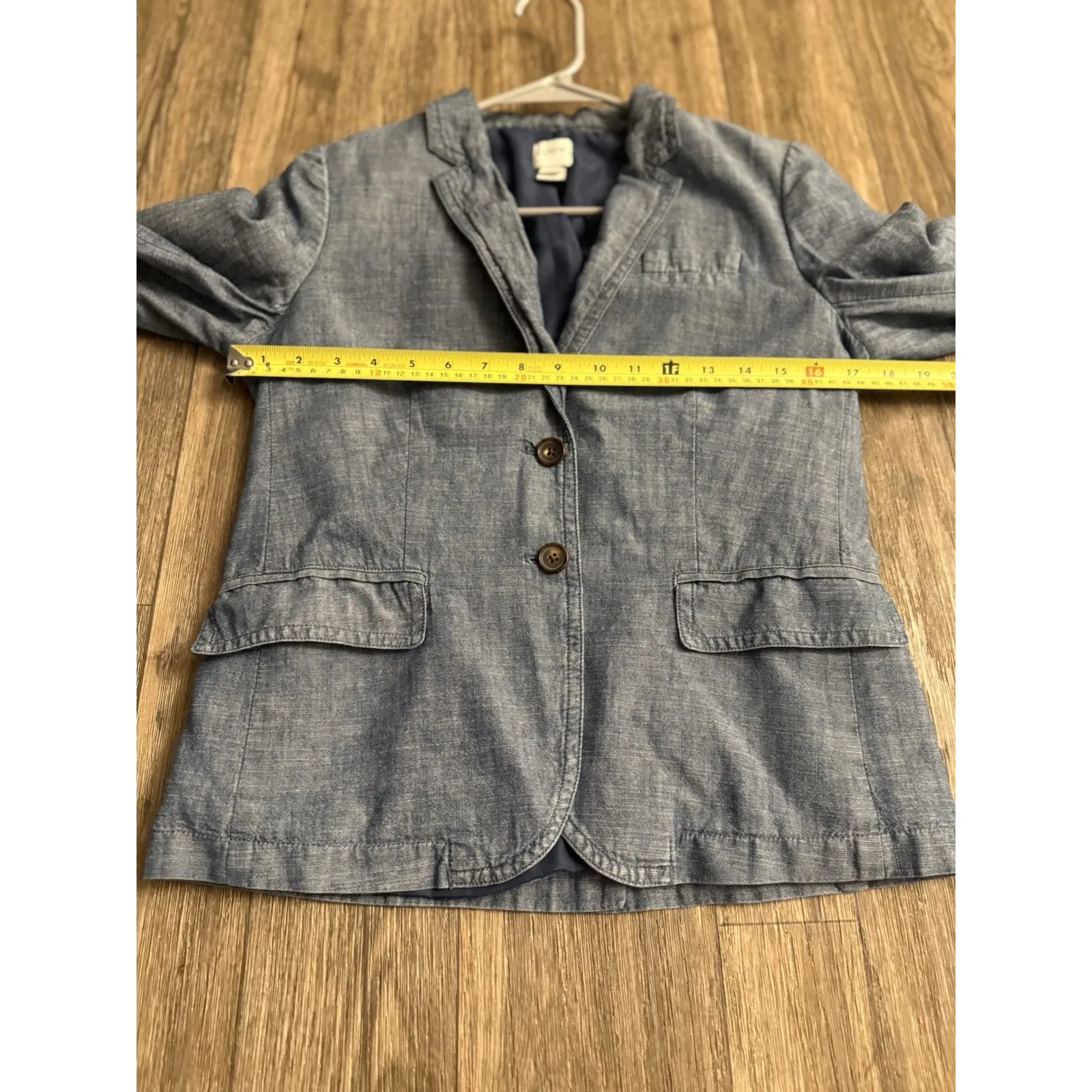 J. Crew Womens Sz 4 Chambray Blue Cotton Jacket Blazer Coat Long Sleeve Classic - Image 9
