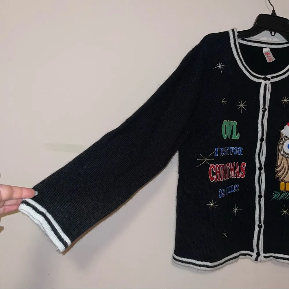 Christmas Cardigan Ugly Christmas Owl I Want For Christmas Sweater Size XL Black - Image 5