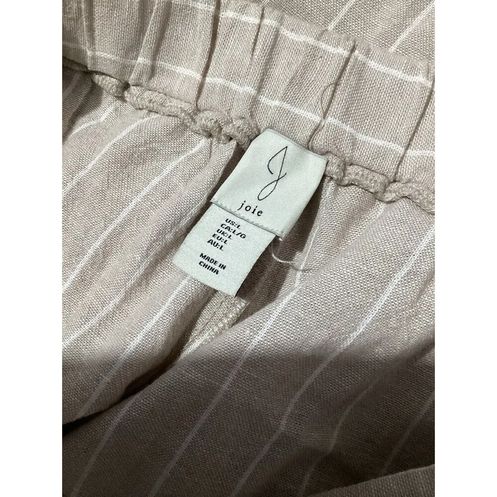 Joie Beige Striped Linen Blend Straight Leg Pull On Pants L - Image 4