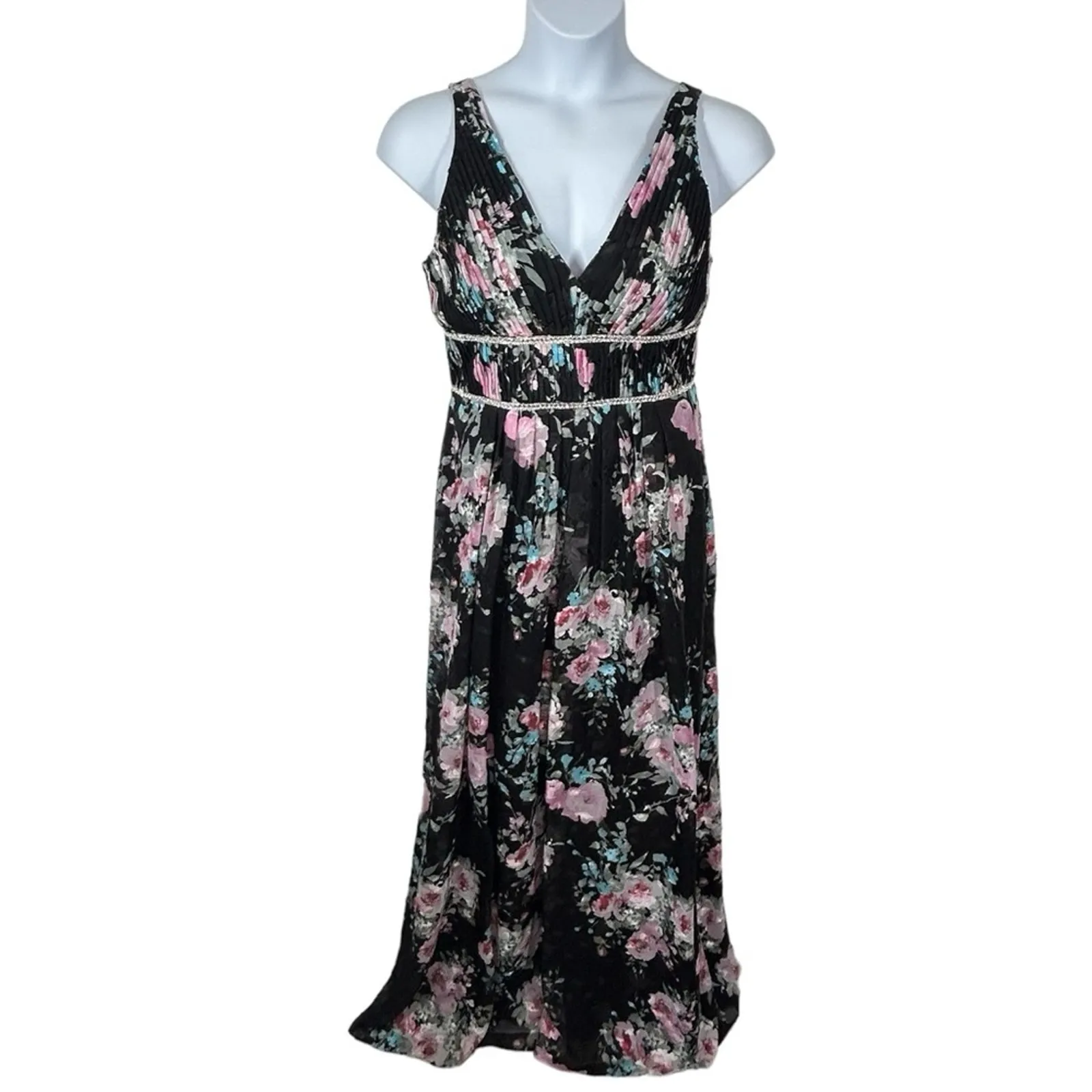 Alex Evenings NWT Black Floral Rhinestone Maxi Dress Size M Formal Wedding Gala - Image 4