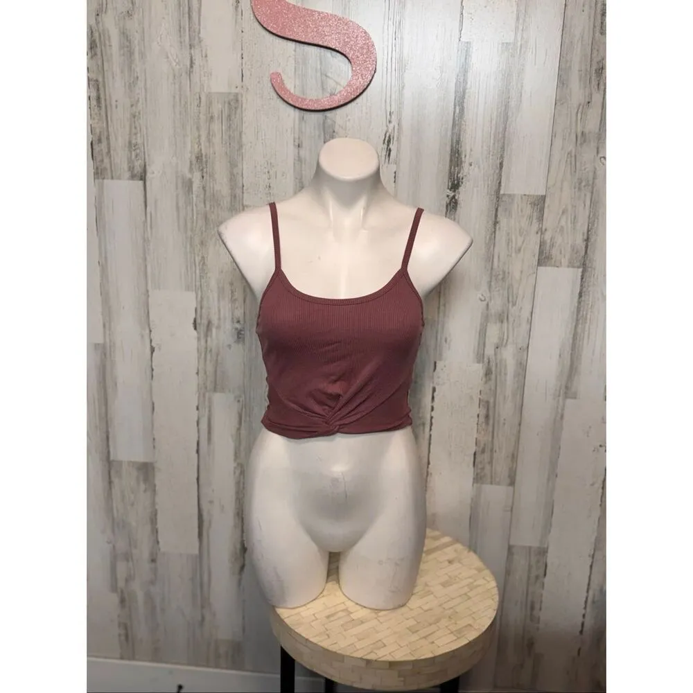 Bozzolo Ribbed Twist Front Crop Cami Women’s Small Mauve Pink Adjustable Strap T - Image 3