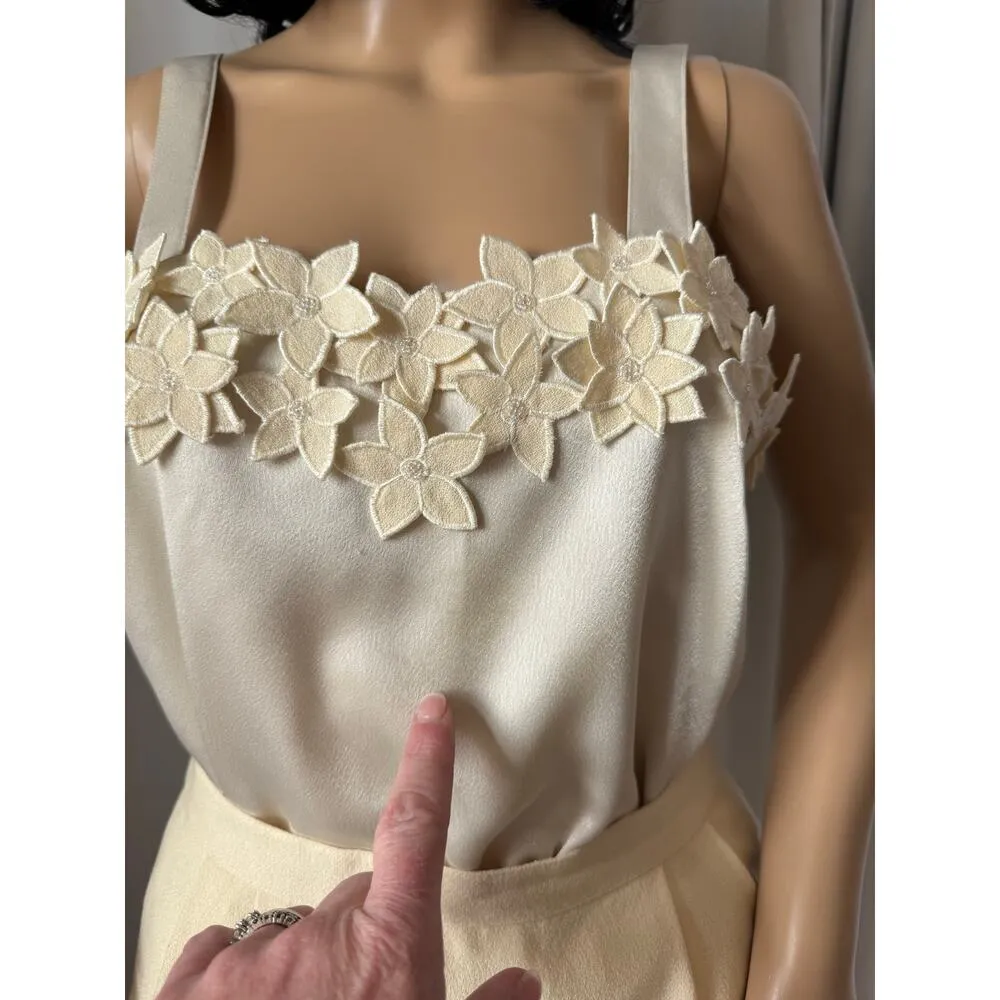 Vintage NOLAN MILLER Cream Yellow Beaded 3 D Flower 3 piece skirt suit 6 - Image 11
