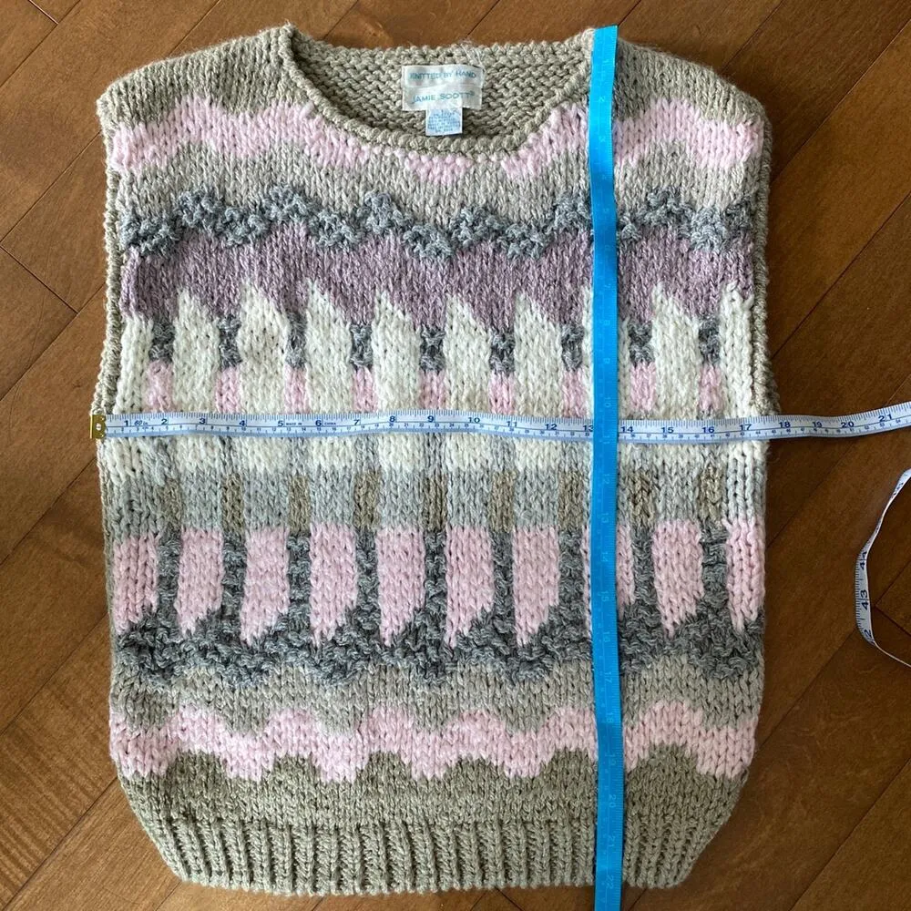 VINTAGE JAMIE SCOTT hand knit round neck vest pink gray purple size Large - Image 4