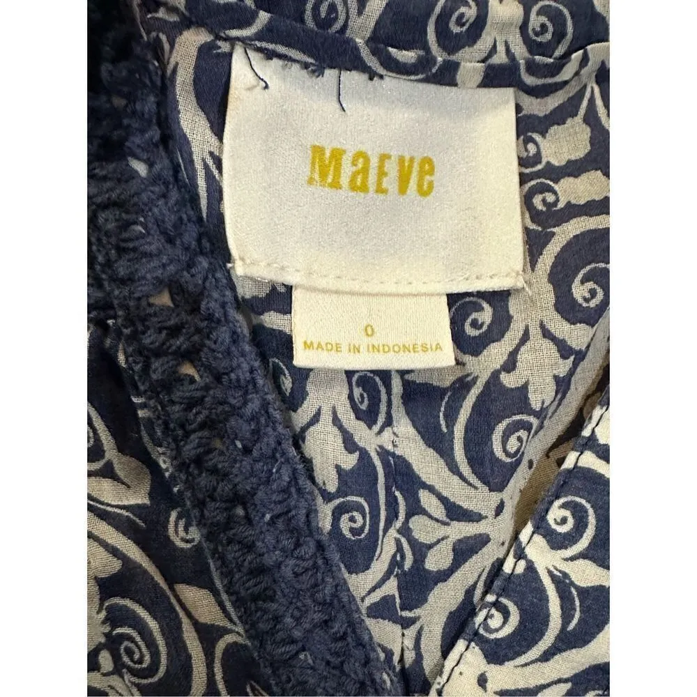 Anthropologie MaEve Abella Pintuck Blue Print Blouse￼ sz 0 - Image 4
