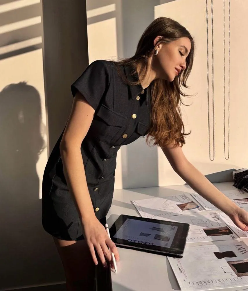 Zara dress Elegant Black Button-Down collared business office casual Dress - Image 3