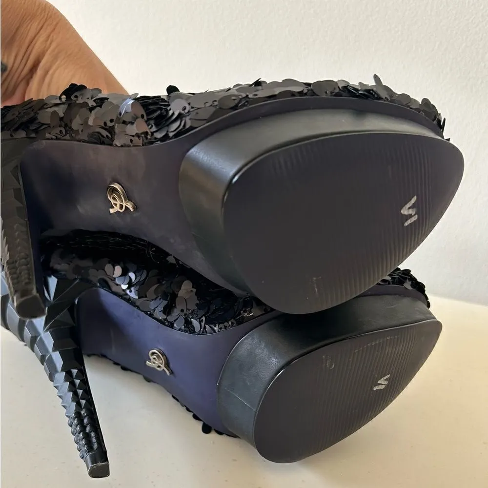 Rachel Rachel Roy Black Keedan Sequin Platform Heels Shoes Size 6 - Image 10