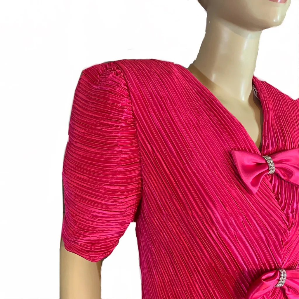 VINTAGE 1980'S KAREN LAWRENCE BY MATTHEW FUCHSIA PINK BOW ACCENT BLOUSE (12) - Image 9