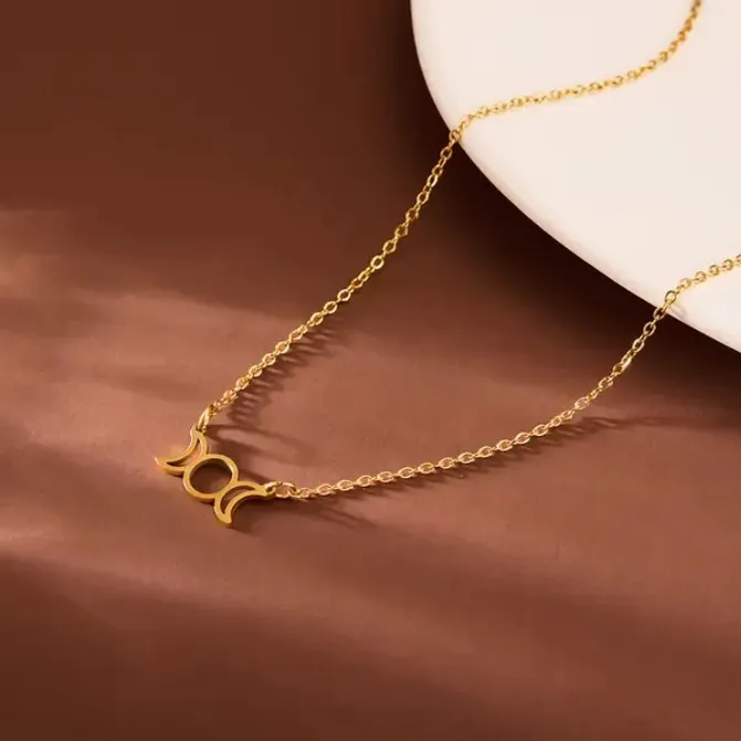 Triple Moon Goddess Necklace – 18K Gold Stainless Steel - Image 5