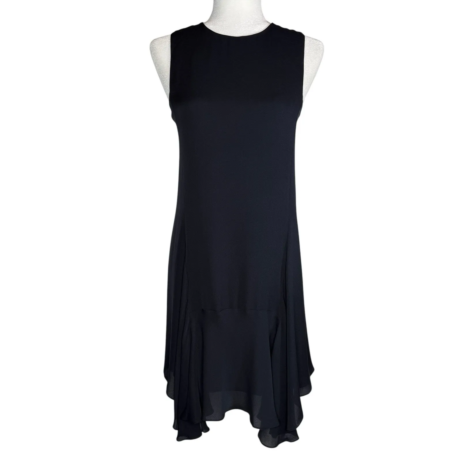 A.L.C. Silk Chiffon Asymmetric Hem Black Dress Size 4 Sleeveless Luxury Cocktail - Image 2