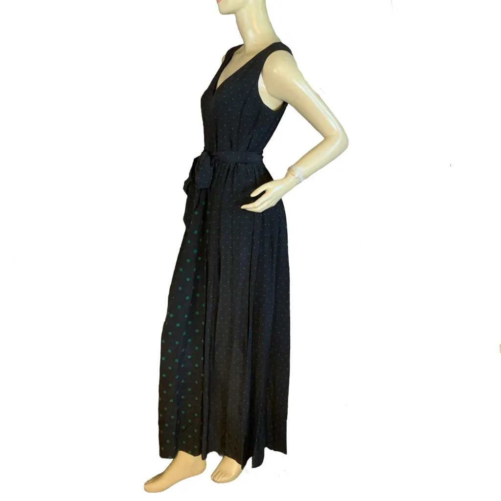 ELIE TAHARI BLACK W/ GREEN POLKADOTS BELTED SILK MAXI DRESS (2) - Image 5