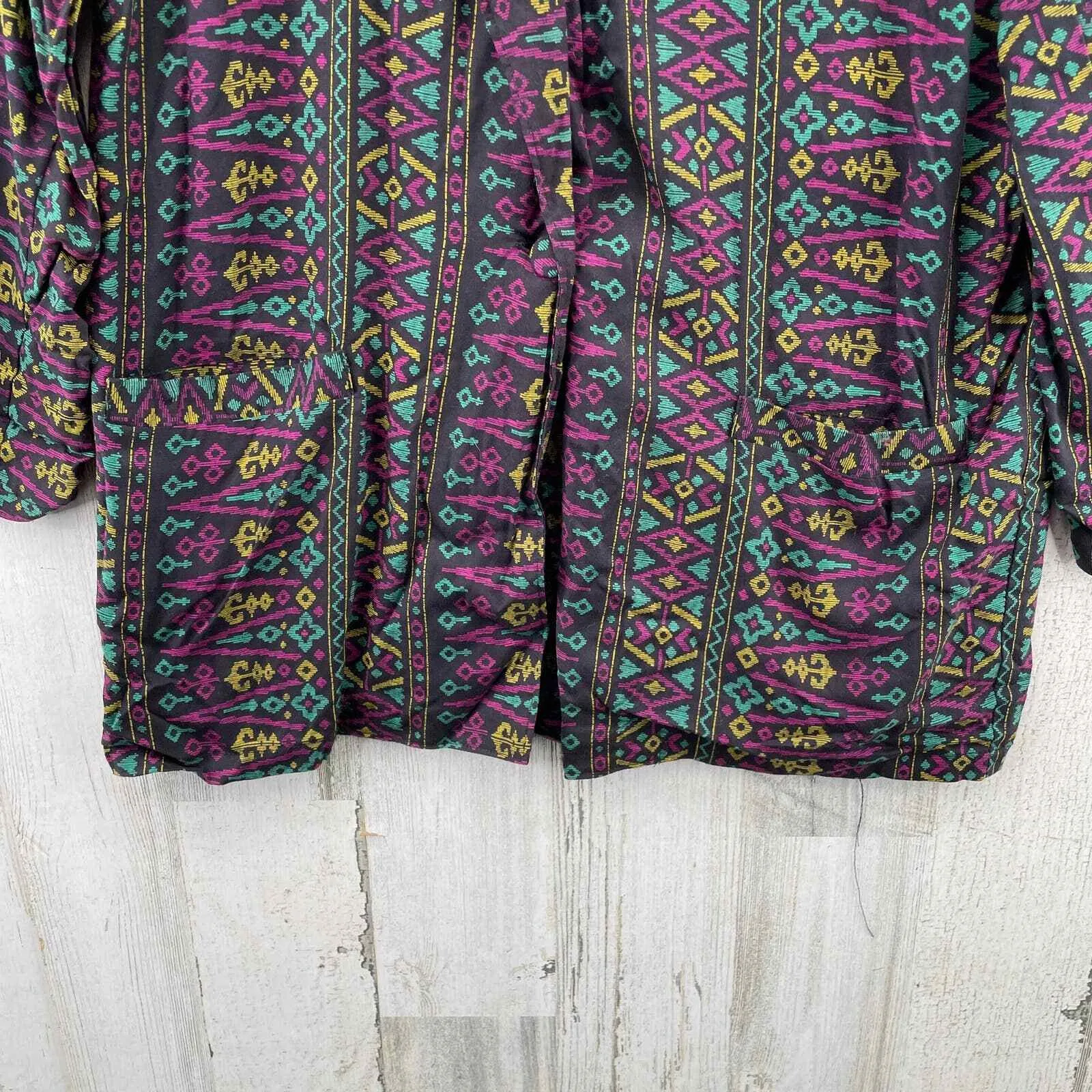 Surya Blazer Jacket Womens Medium Black Purple Rayon Aztec Print Vintage 80s - Image 4