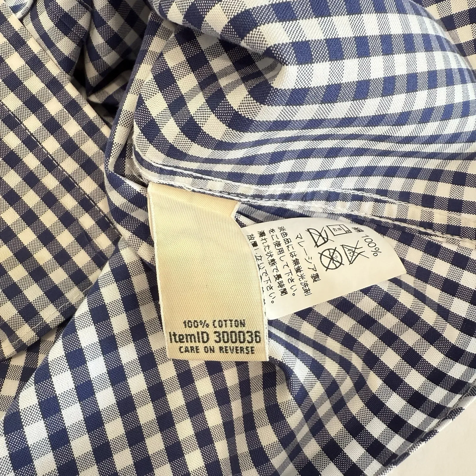 LL Bean Blue Gingham 3/4 Sleeve Wrinkle Free Pinpoint Oxford Shirt LARGE PETITE Size undefined - Image 10