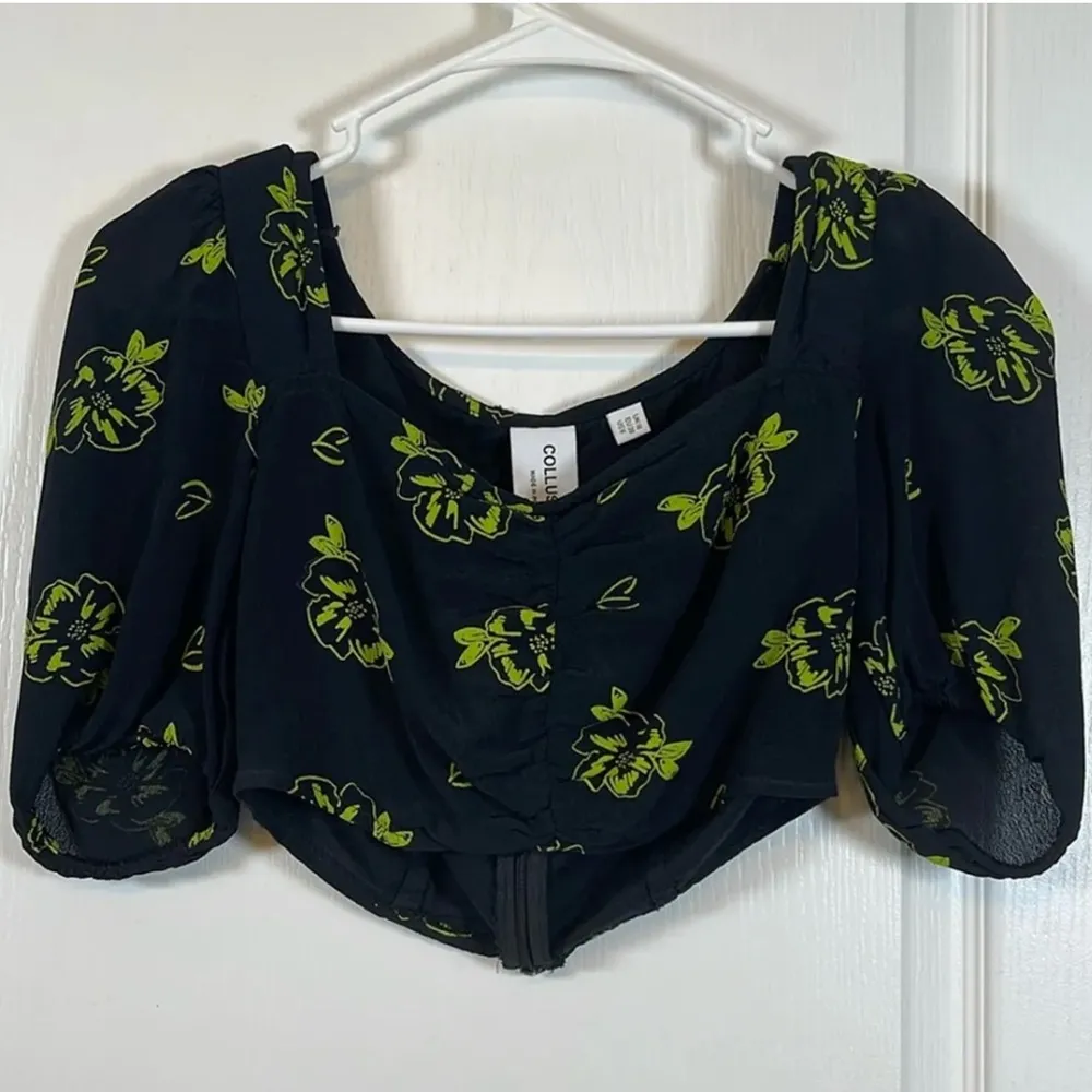 Collusion Crop Y2K Vintage Black Green Floral Sweetheart Neck Size 6 EUC #1881 - Image 3