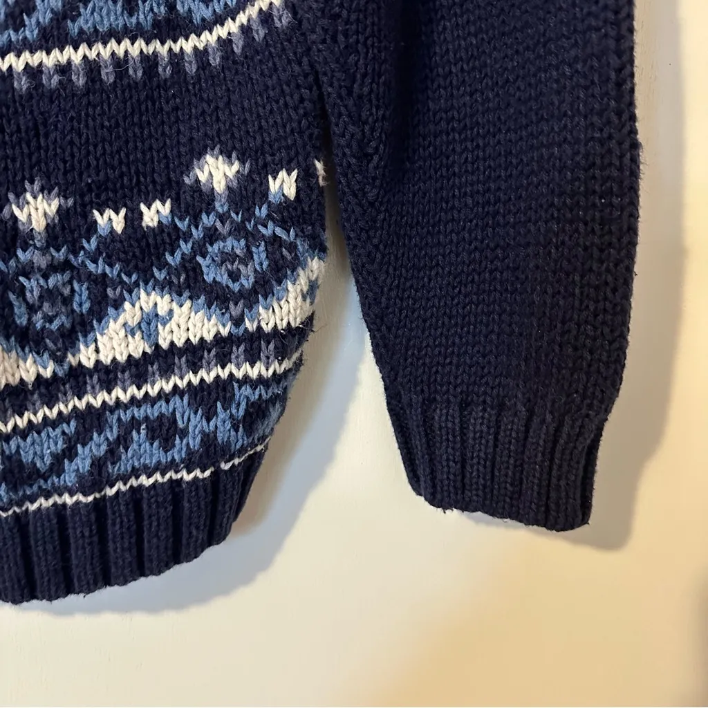 Vintage Floral Chunky Knit Cotton Blend Romantic Winter Sweater Womens Medium Blue - Image 5