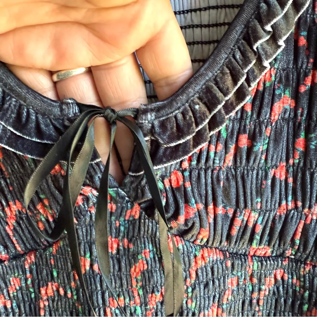 NWT Free People Womens Dress Black Red McKenna Smocked Floral Midi Size Large - Image 8