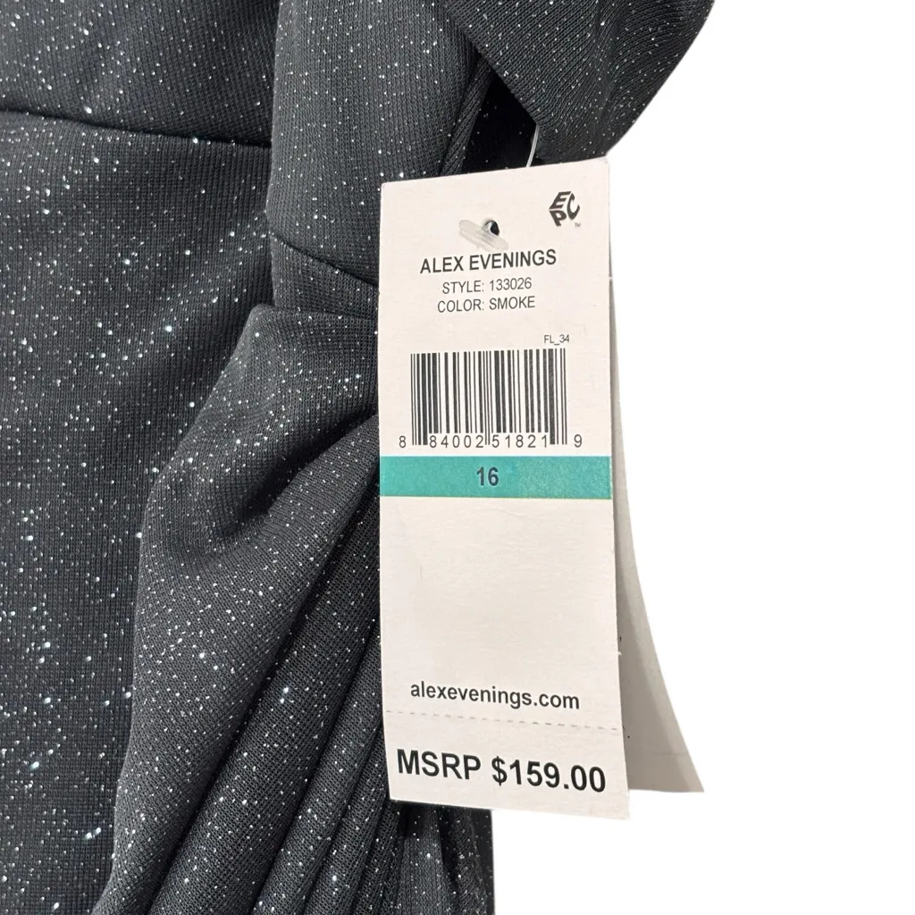 Alex Evenings Smokey Gray Sparkle Maxi Ballgown Formal Dress NWT Women Size 16 - Image 10