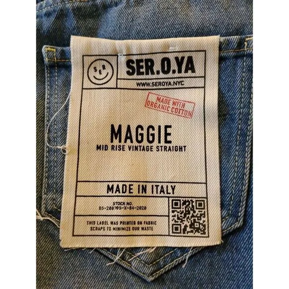 SER.O.YA Maggie Mid Rise Vintage Straight Organic Cotton Jeans Made‎ in Italy Blue Size 25 - Image 3