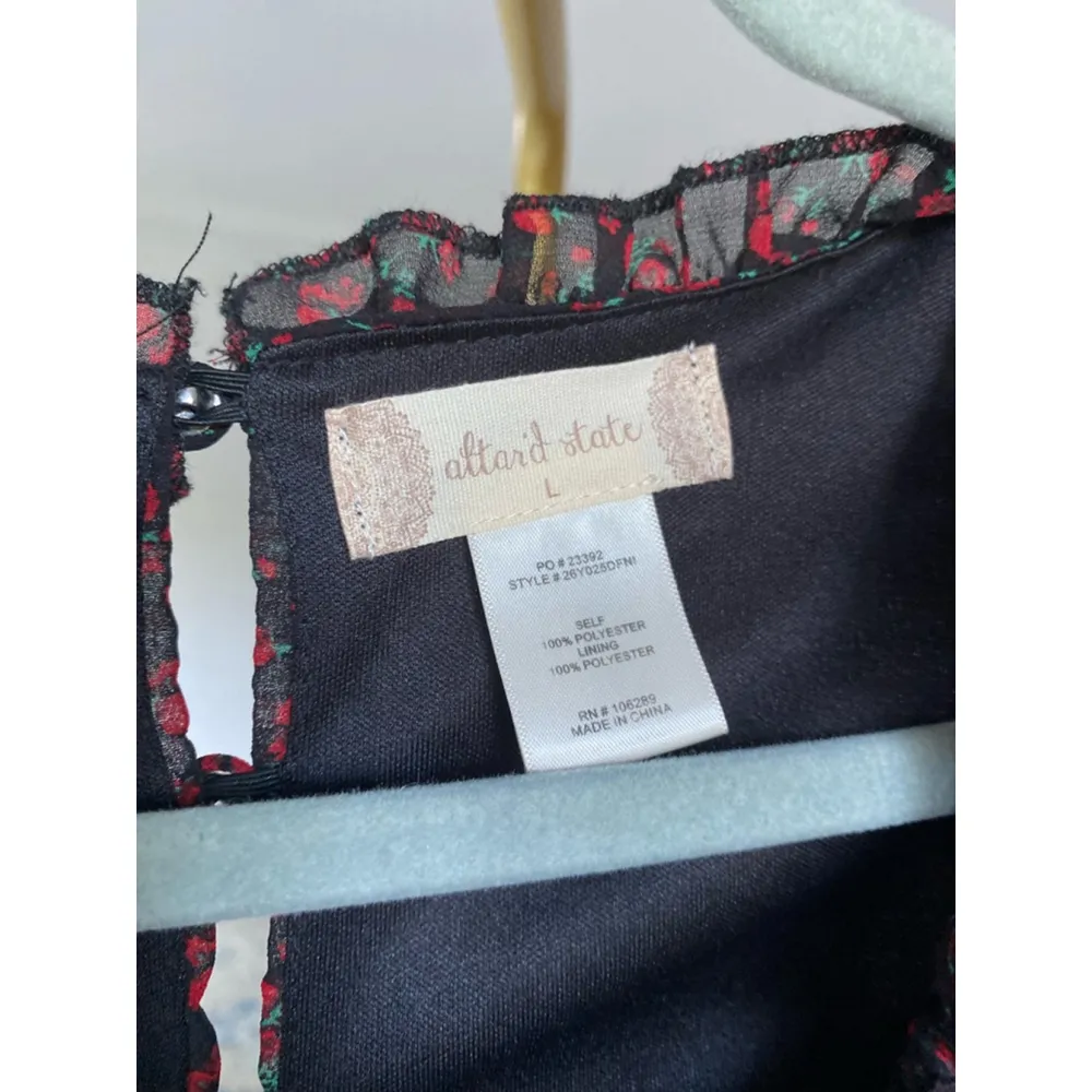 Altar’d State Ditsy Floral Ruffle Mini Dress Black Red Open Back Romantic Garden - Image 8