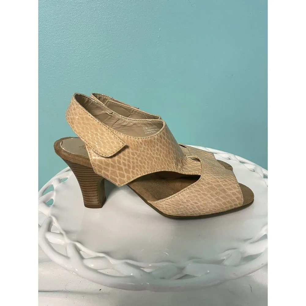 Areosoles Beige Croc Embossed‎ Patent Leather Tripad Slingback Sz 9.5. S - Image 2