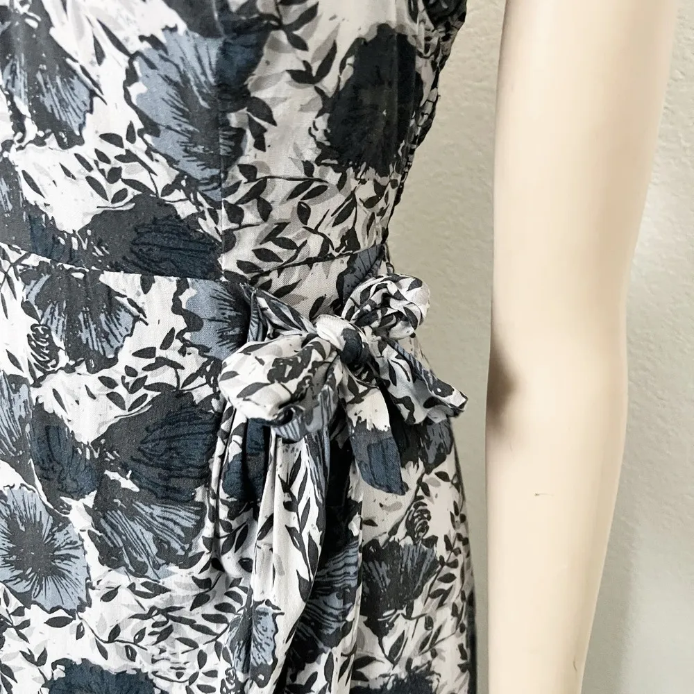 [Free People] Dusty Blue Floral Print Sweetheart Neck Wrap Skirt Midi Dress Sz 6 - Image 6