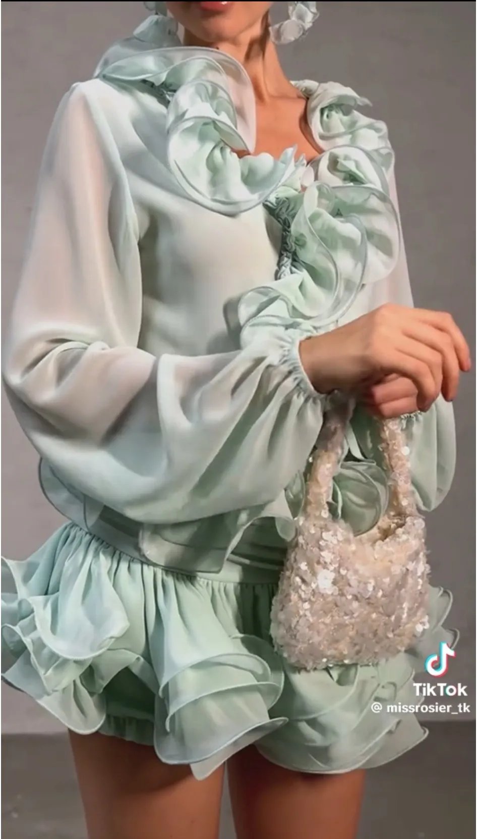 Miss Rosier Green Chiffon Blouse & Skort Matching set Size M - Image 4