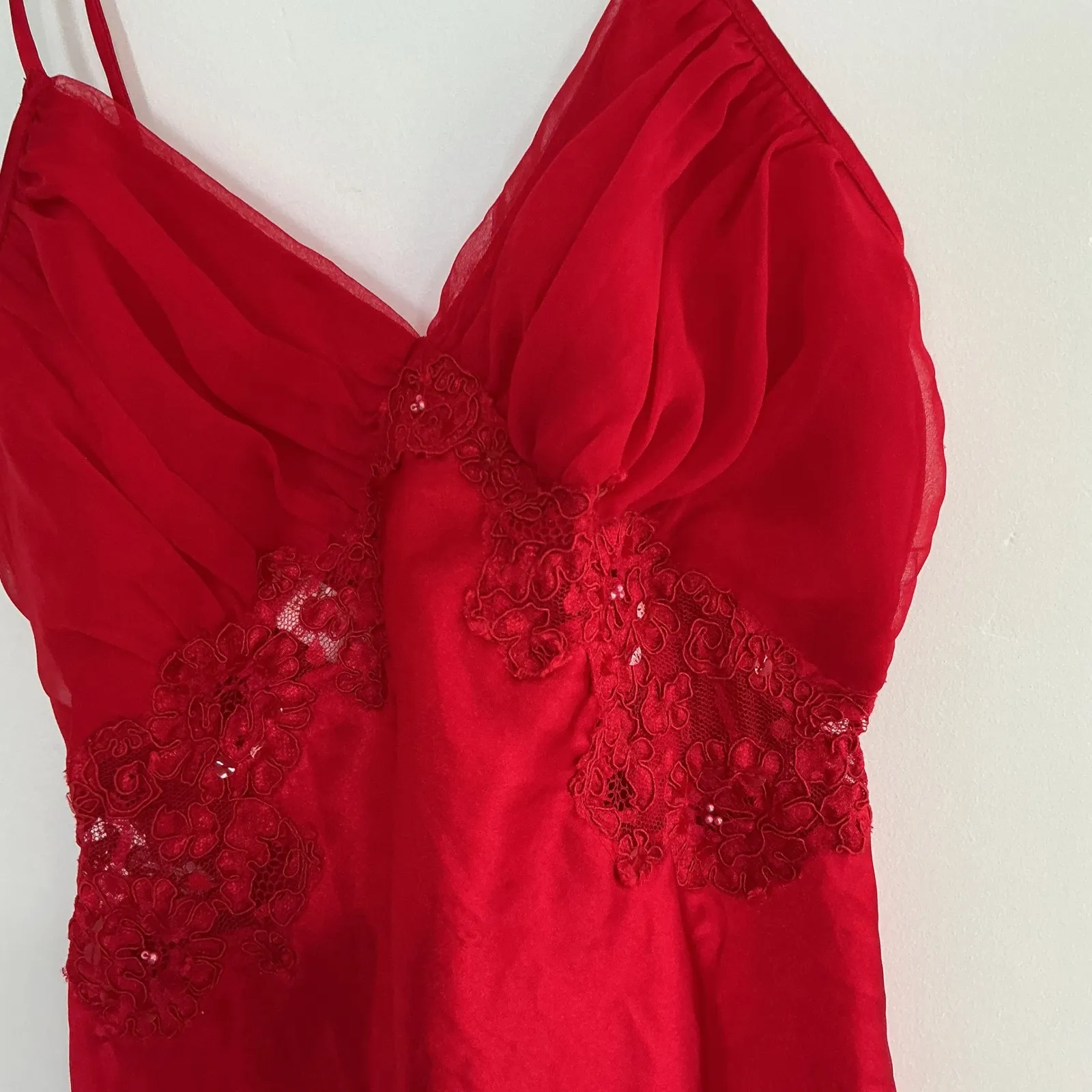 Vintage Victoria's Secret Red Lace Slip Dress Nightgown | Sheer Chiffon | Size P - Image 2