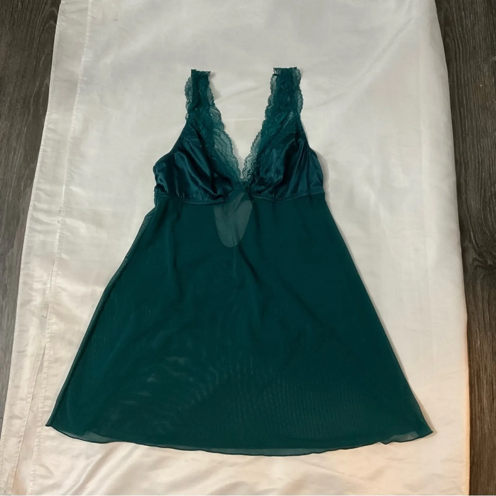 Auden Sheer Teal Satin Unlined Babydoll M Lingerie Coquette Girl Fairycore Pinup Green Size M - Image 5