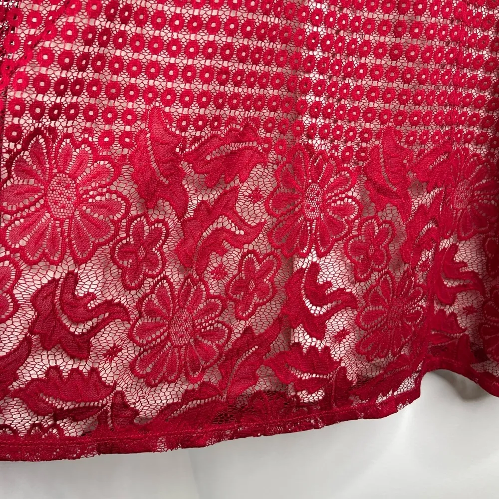 PerSeption Concept Burgundy Maroon Dress Medium Lace Overlay V Neck Short Sleeve - Image 5