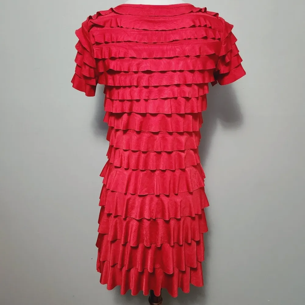Patchington red tiered ruffle cha cha mini dress size small - Image 4