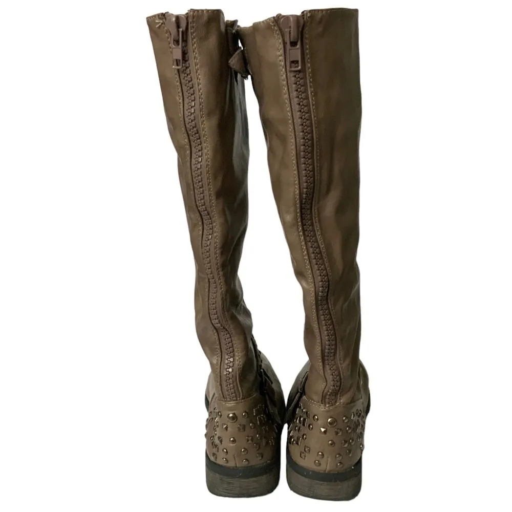 Forever Link Riding Boot Studded Exposed Back Zipper Biker Women’s Brown Size 10 - Image 8