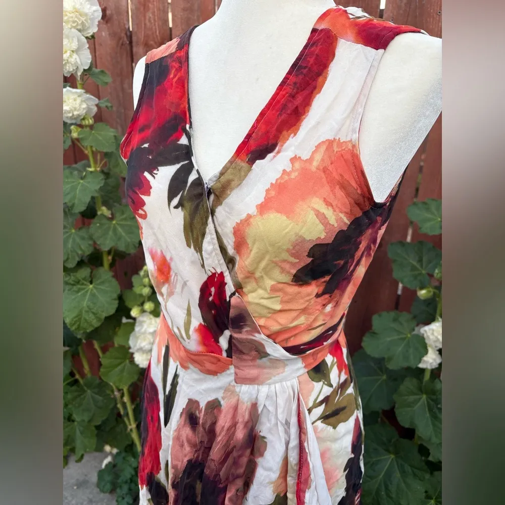 Haute Hippie Silk Rose Print Handkerchief Hem Wrap Floral Midi Dress Size Small - Image 3