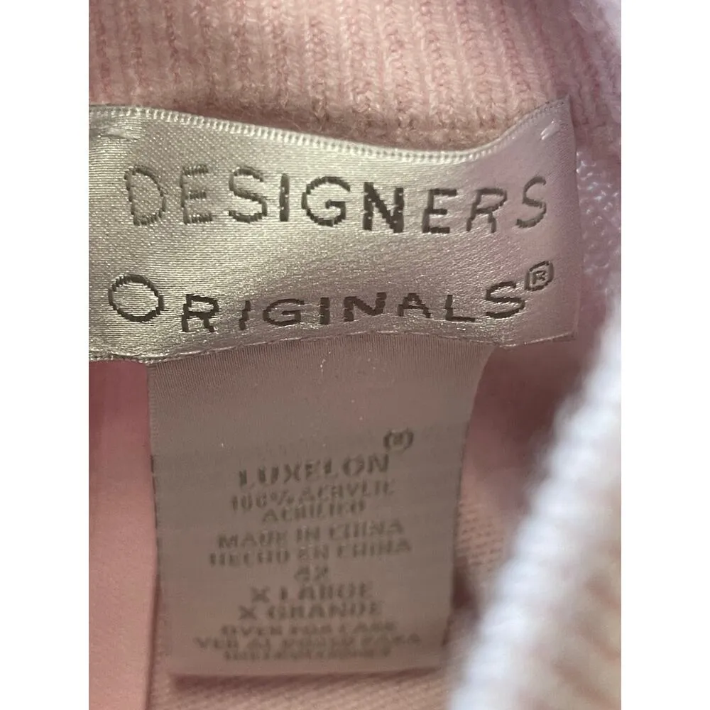 Designers Originals XL Pink Mock Neck Sweater Zip Back Lightweight Knit Pullover - Image 4