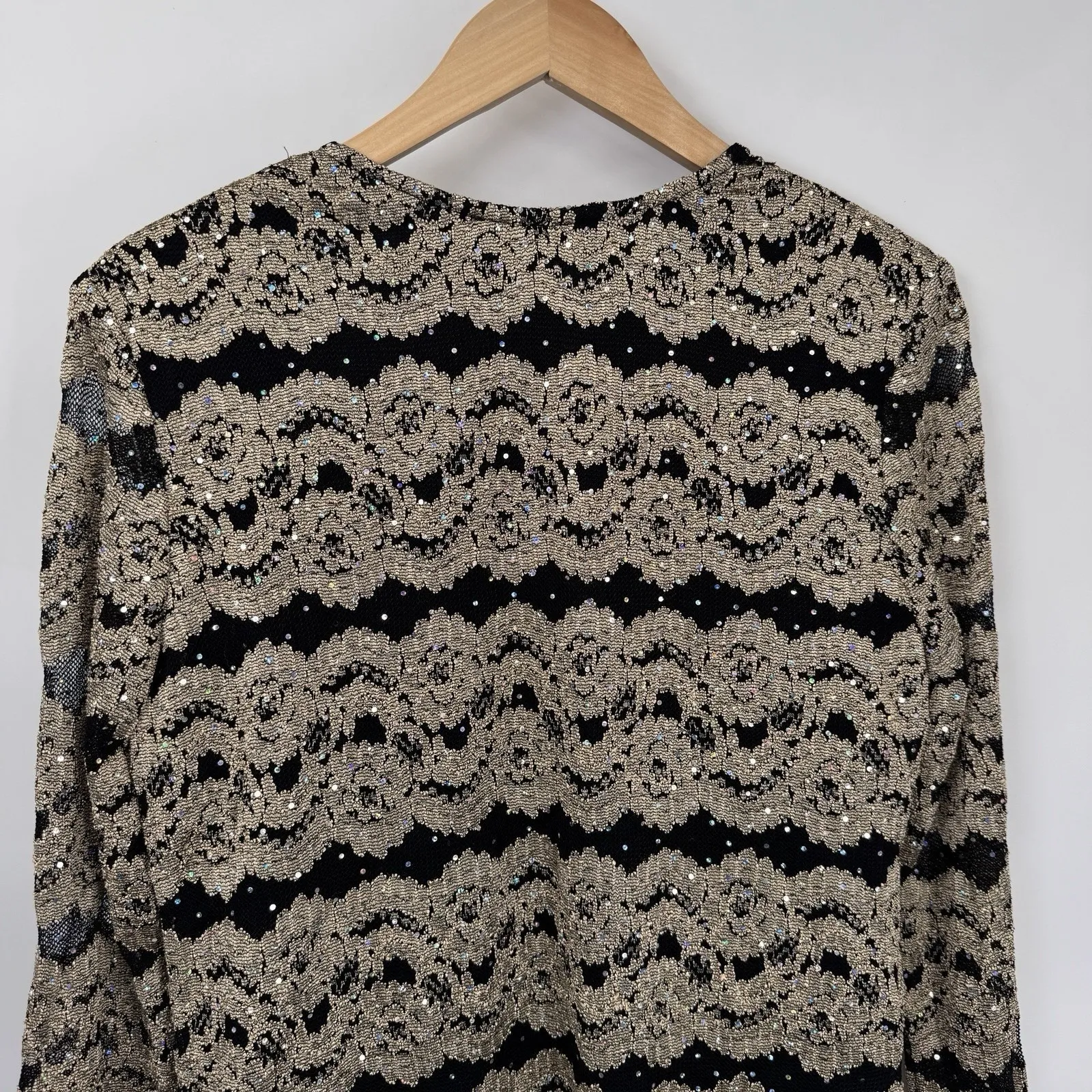 Vintage R&M Richard's Top Womens Large Black Gold Lace Sparkle Formal Festive - Image 8