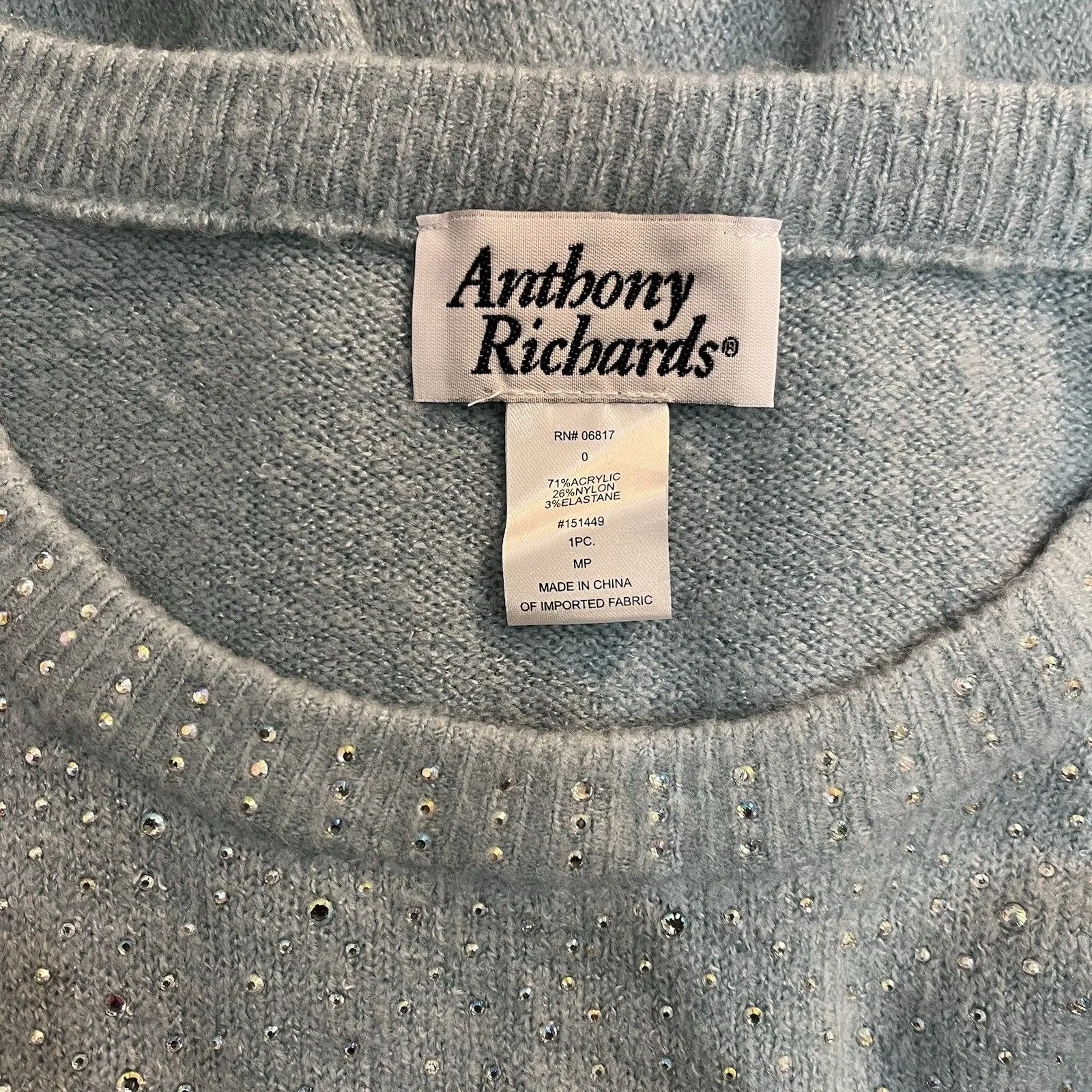 Vintage Blue Anthony Richards Women’s Rhinestone Sweater Medium Petite Sparkle Size undefined - Image 6