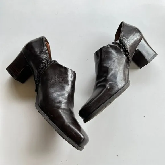 Franco Sarto Remo Heeled‎ Square Toe Brown Leather Zip Pumps Shoes Womens… - Image 6