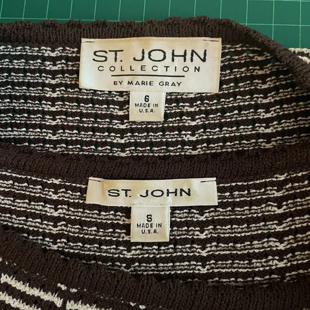 St John Collection Women 6/ S Brown White Stripe Sweater Set Knit Shoulder Pads - Image 9